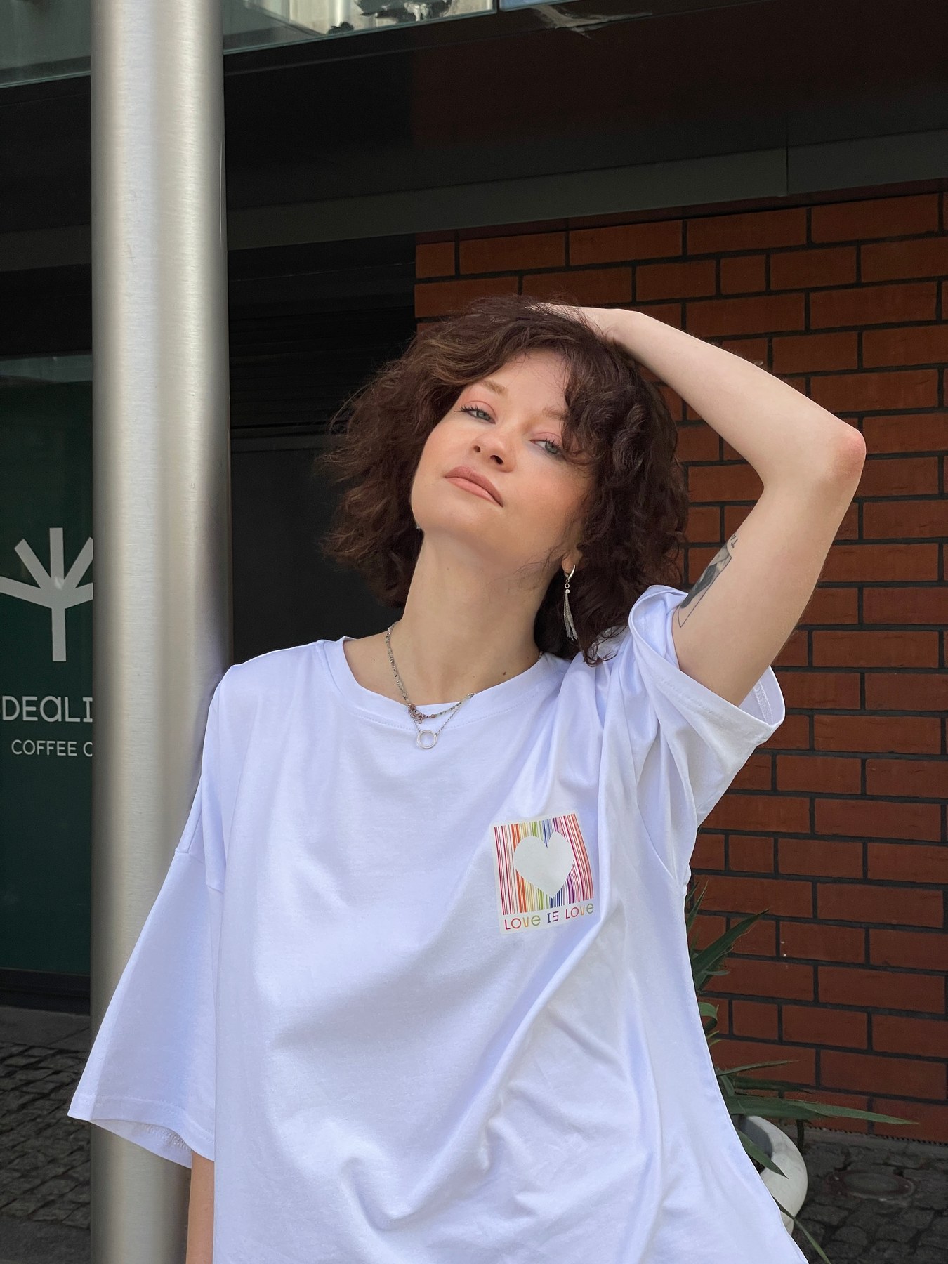 White oversized Love Is Love T-shirt by PCD